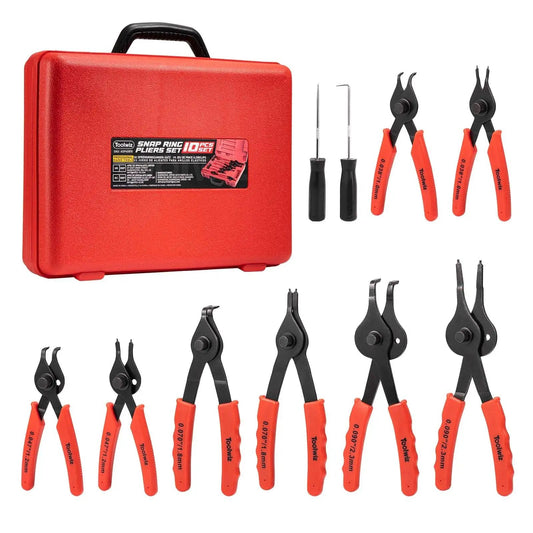 Snap Ring Pliers Set 10 Piece Kit For Internal And External Retaining Rings With Bent And Straight Tips Heavy Duty Automotive Tools Include Pick And Storage Case