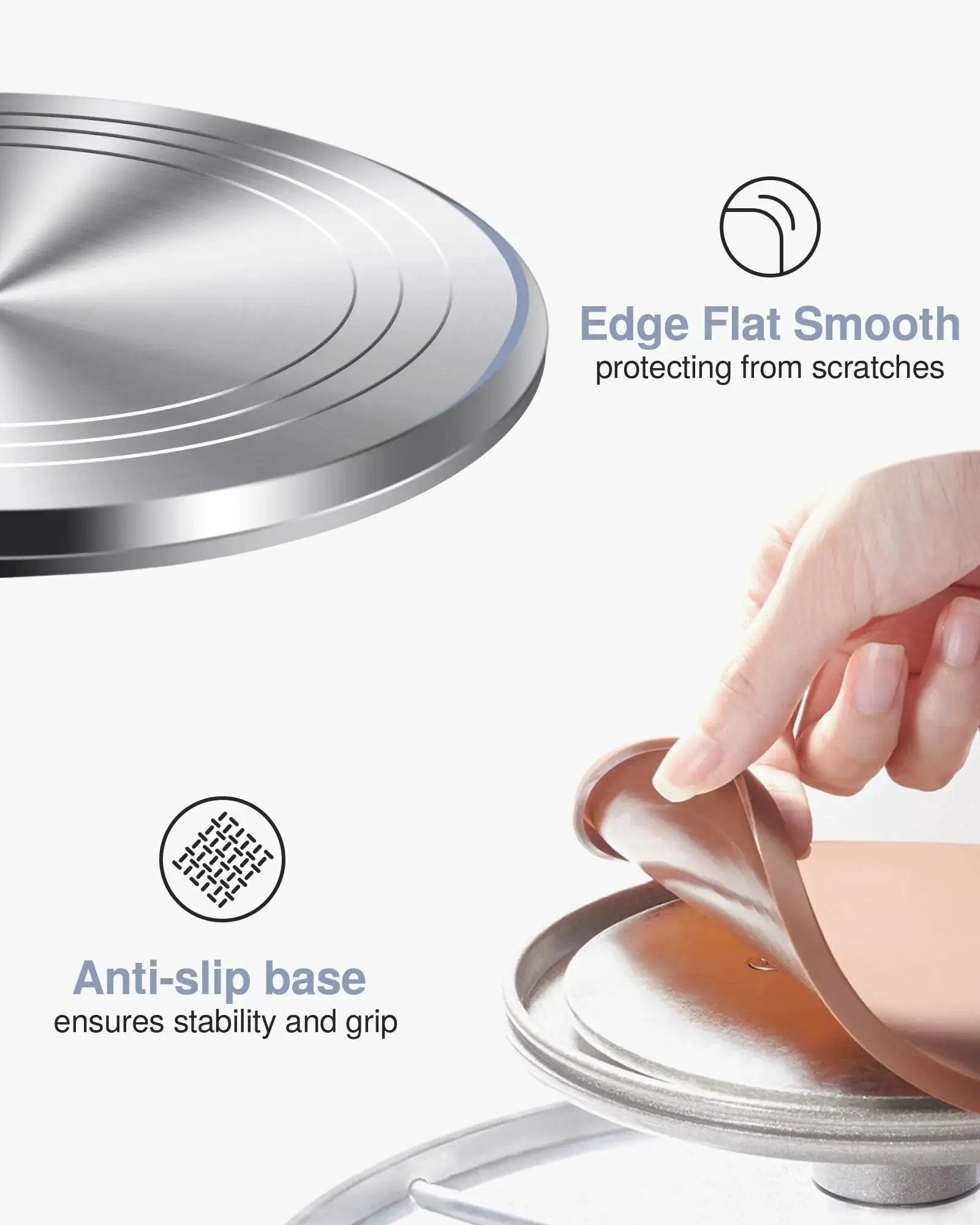 12 Inch Aluminum Alloy Rotating Cake Turntable With Non Slip Silicone Bottom, showing smooth surface and anti-slip base.