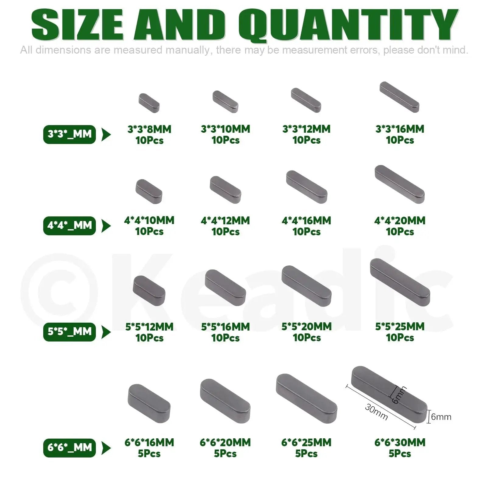 Carbon Steel Round Ended Feather Key Set With 140 Pieces And 16 Size Assortment for drive shaft and pulley fastening