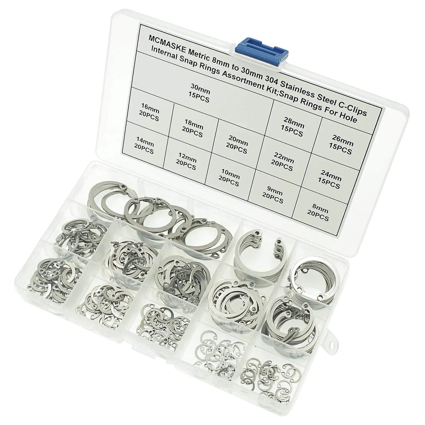 Internal Snap Ring Kit 8mm To 30mm Assortment 240 Pieces C Clips Retaining Rings For Holes 13 Sizes Metric 304 Stainless Steel Circlips Set