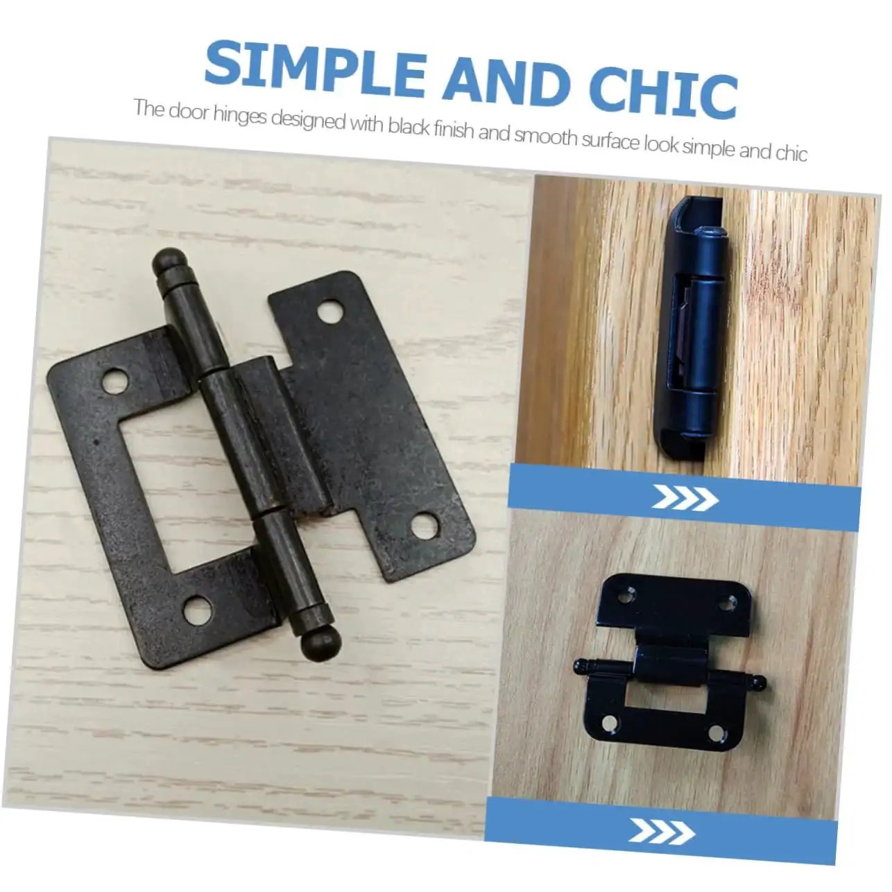 10 Pack Self Closing Cabinet Hinges For Kitchen Bathroom And Wardrobe With Flush Design, featuring black iron hinges.