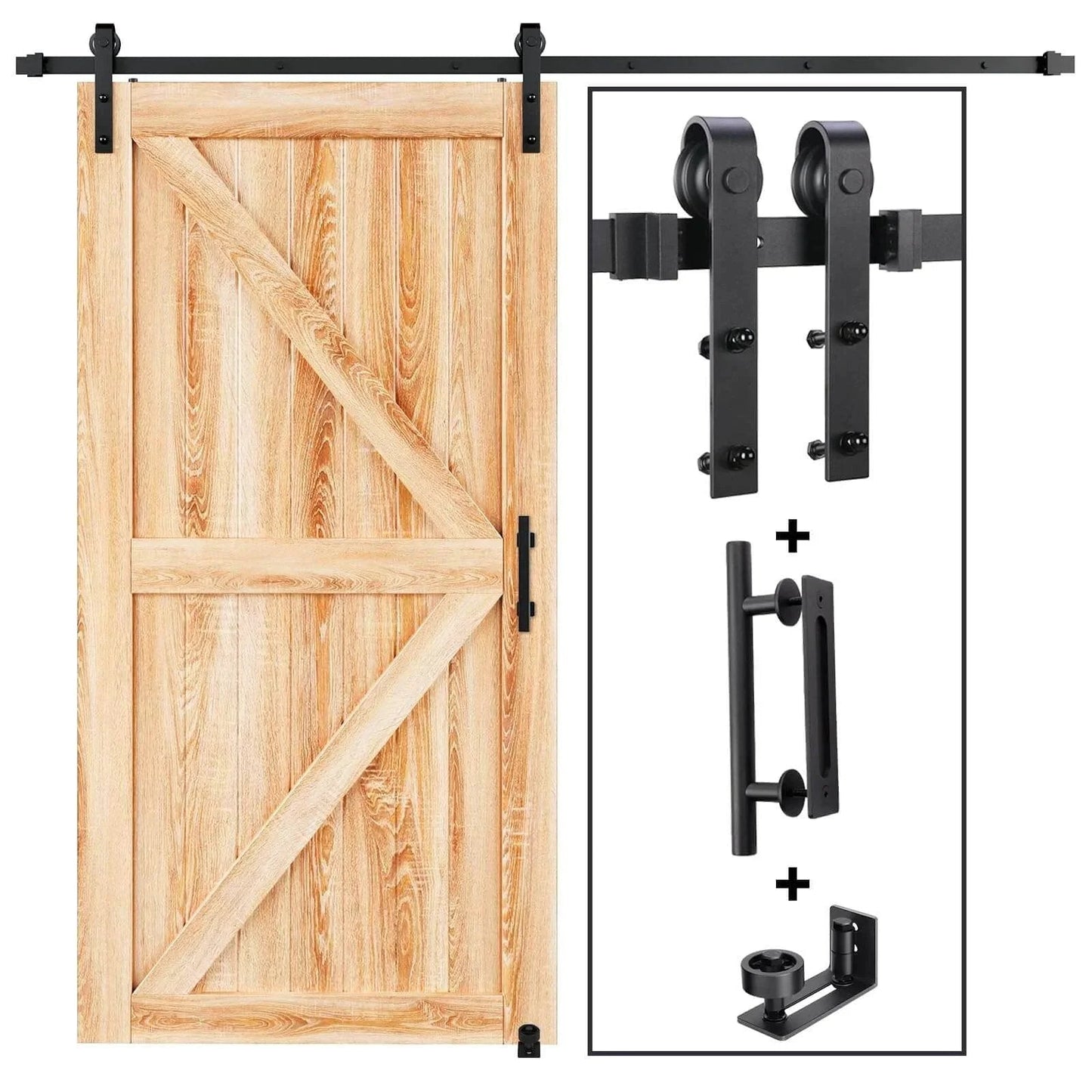 EaseLife Eight Foot Sliding Barn Door Track And Hardware Kit With Basic J Pulley For Smooth Quiet Operation And Easy Installation For 40 To 48 Inch Wide Single Doors Includes Eight Foot Track Kit And Black Powder Coated Steel Hardware.