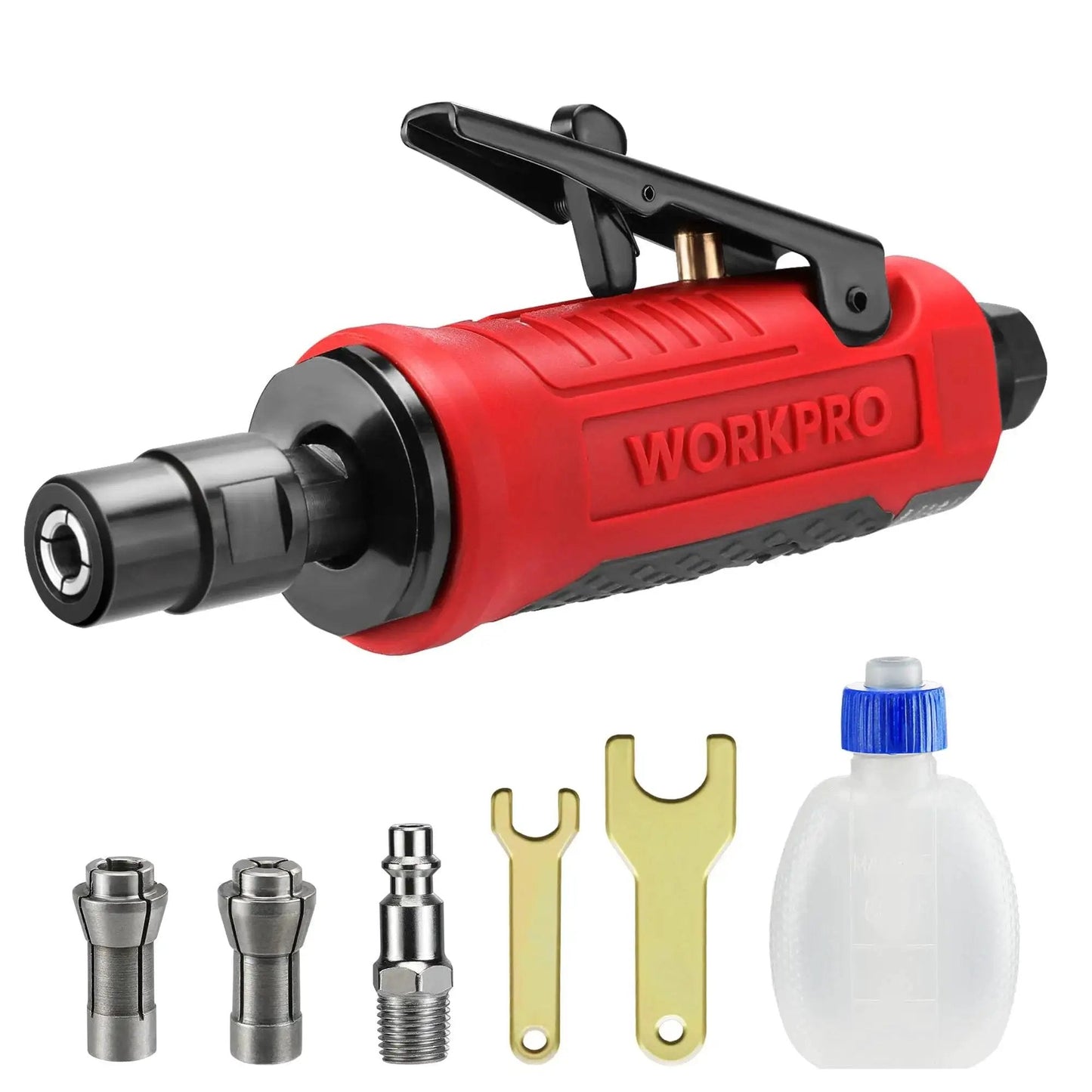 Powerful One Quarter Inch Pneumatic Straight Die Grinder With 25,000 RPM, Includes One Quarter Inch And One Eighth Inch Collets