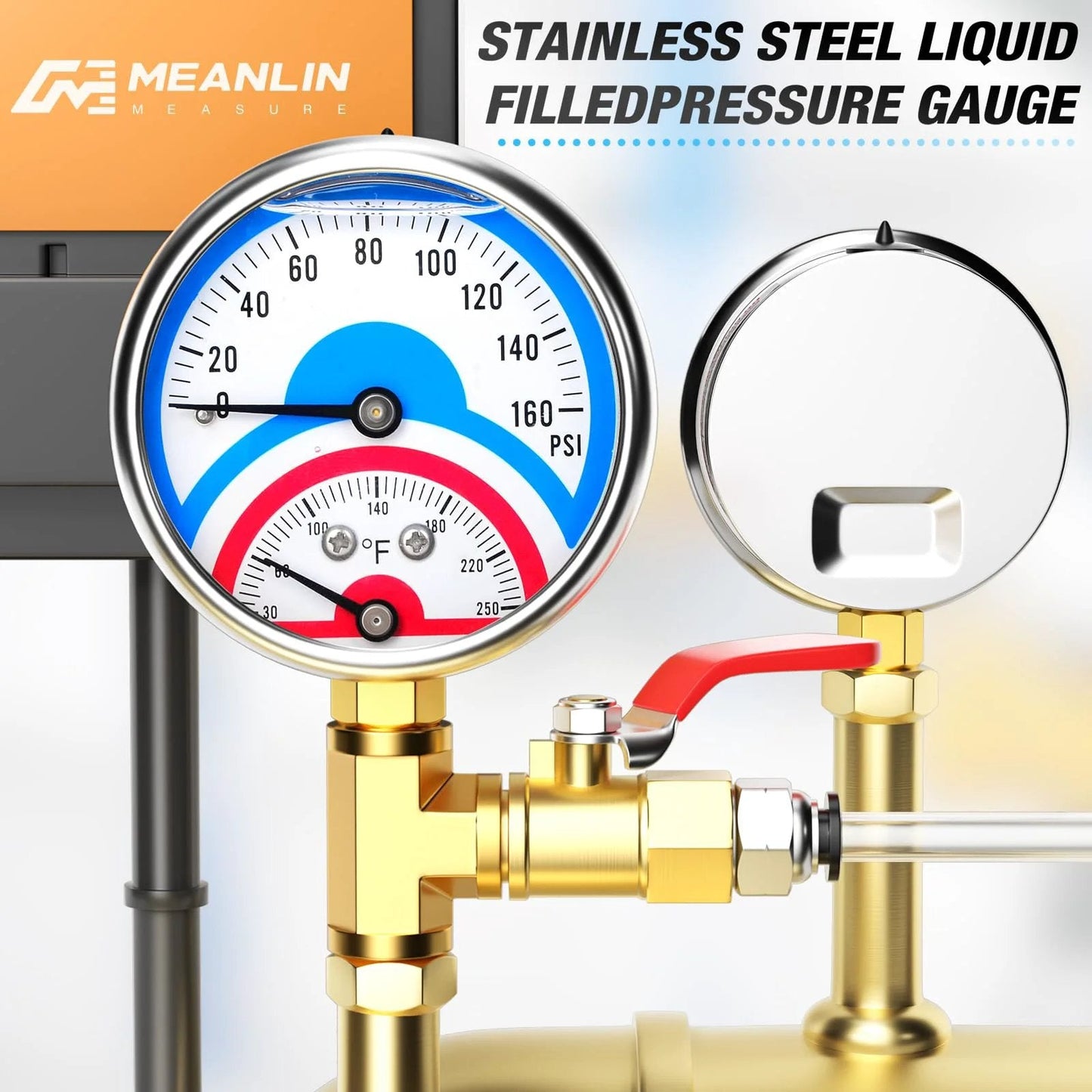Front view of Pro Grade Stainless Steel Thermal Pressure Gauge 0 To 160 Psi With 2.5 Inch Dial Lower Mount One Quarter Inch NPT in use.