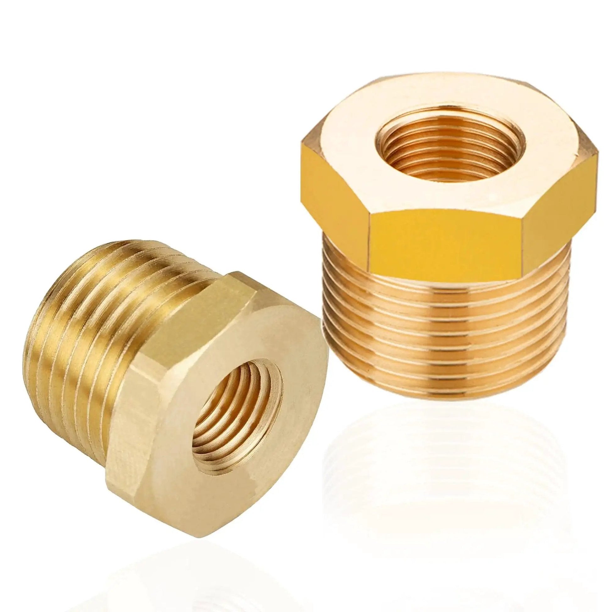 Two Pack Brass Reducer Hex Bushing Three Quarters Inch MNPT To One Quarter Inch FNPT Heavy Duty Pipe Fitting Adapter