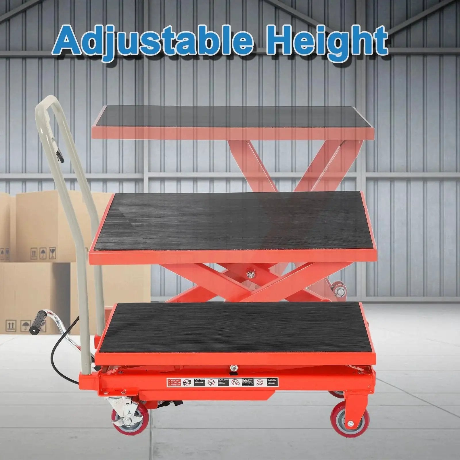 Heavy Duty Hydraulic Lift Table Cart 1100LB Capacity With 32 Inch Lift Height in a warehouse setting