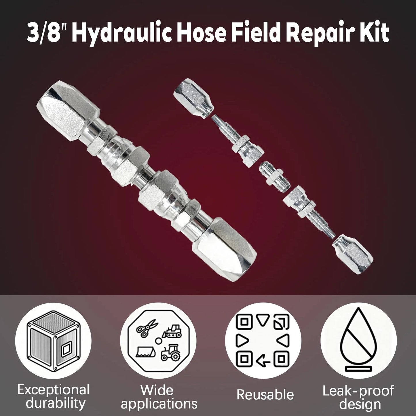 Two Pack Three Eighths Inch Hydraulic Hose Repair Kit With Two Wire Reusable Fittings Broad Compatibility For R2 R16 R17 And R19 Braided Hoses