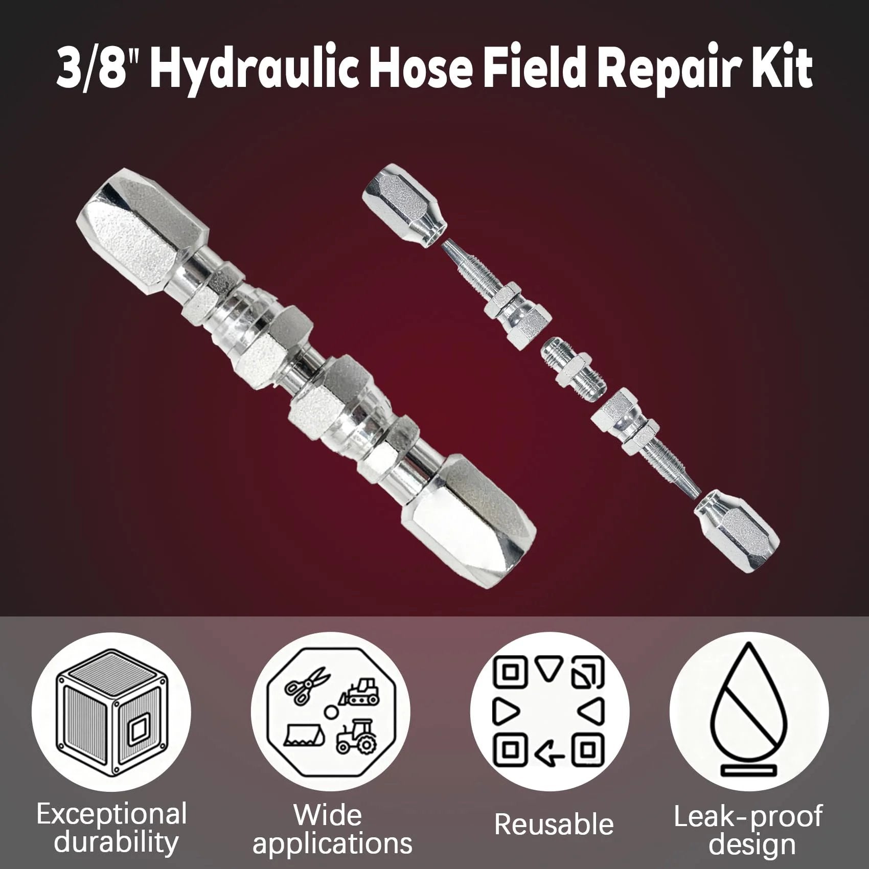 Two Pack Three Eighths Inch Hydraulic Hose Repair Kit With Two Wire Reusable Fittings Broad Compatibility For R2 R16 R17 And R19 Braided Hoses