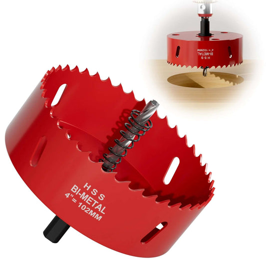 4 Inch Bi Metal Hole Saw With Pilot Drill Bit M42 High Speed Steel Pro Grade Smooth Cutting Edge For PVC Drywall Wood Plastic Gypsum Board Rubber Thin Metal