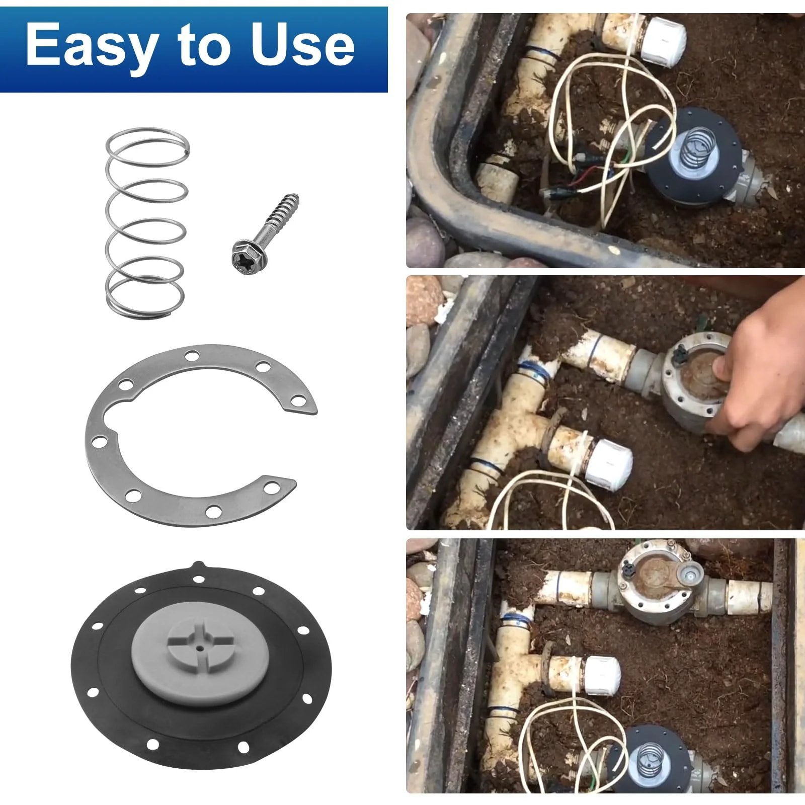 Durable Sprinkler Diaphragm Replacement Assembly For Irritrol 205 Series Valve 205S 205SF 205T 205TF Easy Install And Reliable Irrigation Repair Kit Budget Friendly, showing components and installation.