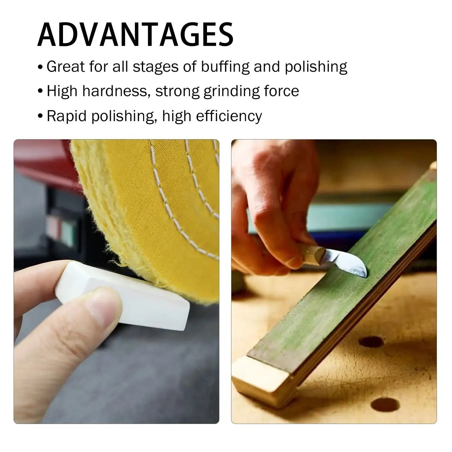 Buffing Polishing Compounds Kit 4 Oz Green Fine White Medium Red Coarse 3 Pack in use on metal surface
