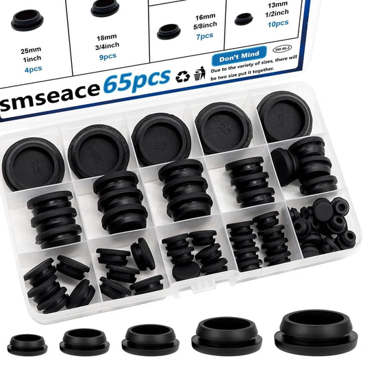 65 Pcs Rubber Plugs For Round Holes Set In 6 Sizes Including One Inch Three Quarters Inch Five Eighths Inch One Half Inch