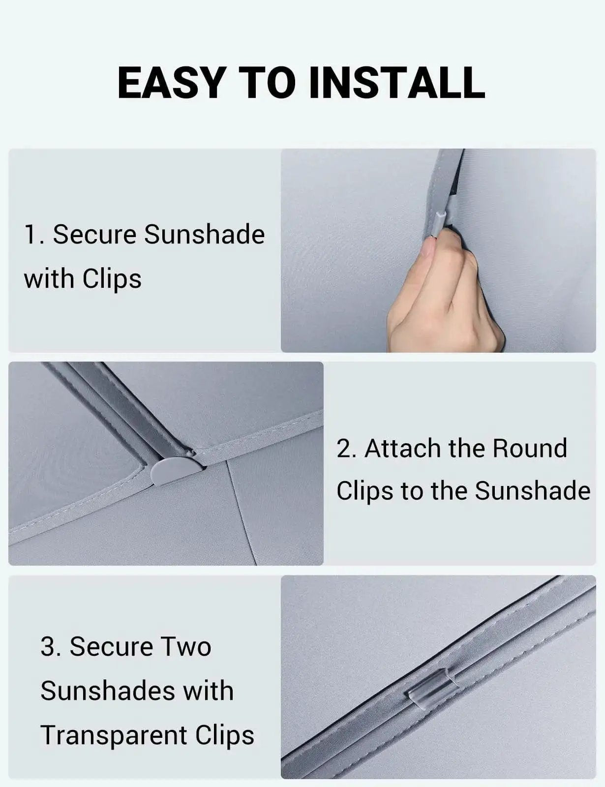 Installation steps for Tesla Model Y Glass Roof Sunshade With Nano Ice Coating No Gap No Sag using clips