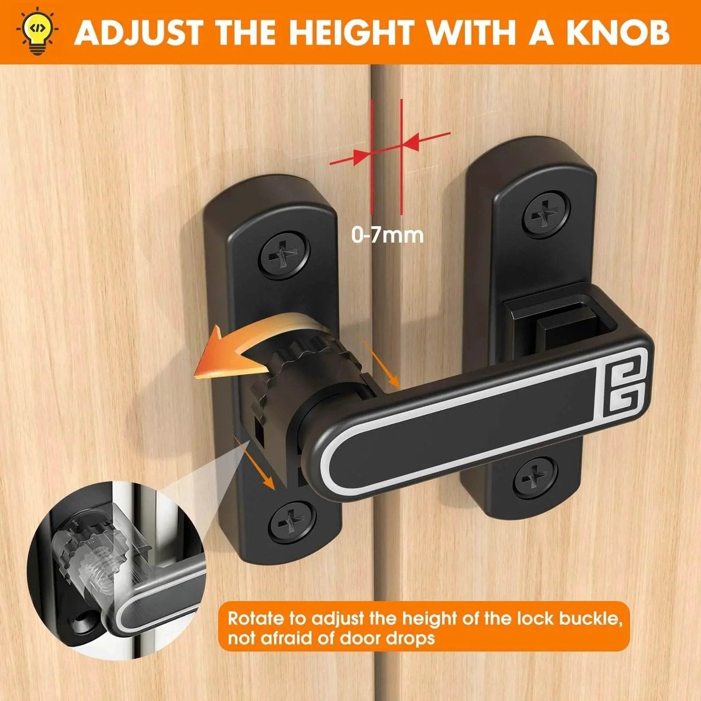 Adjustable Barn Door Latch For Self Aligning Sliding Doors With Height Tuning From 0 To 7 Millimeters Locks At Ninety Or One Hundred Eighty Degrees