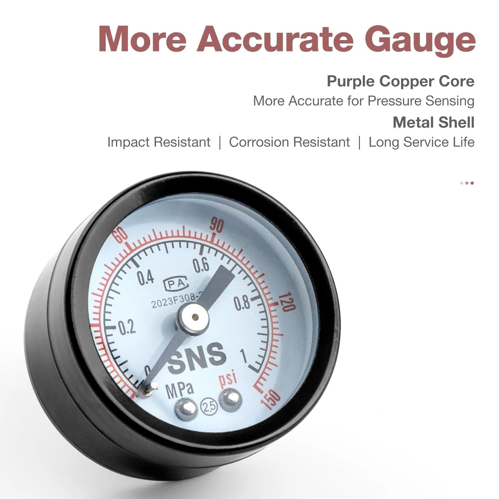 Close-up of an adjustable 0 to 150 PSI air compressor regulator with gauge and metal shell for durable pressure control.