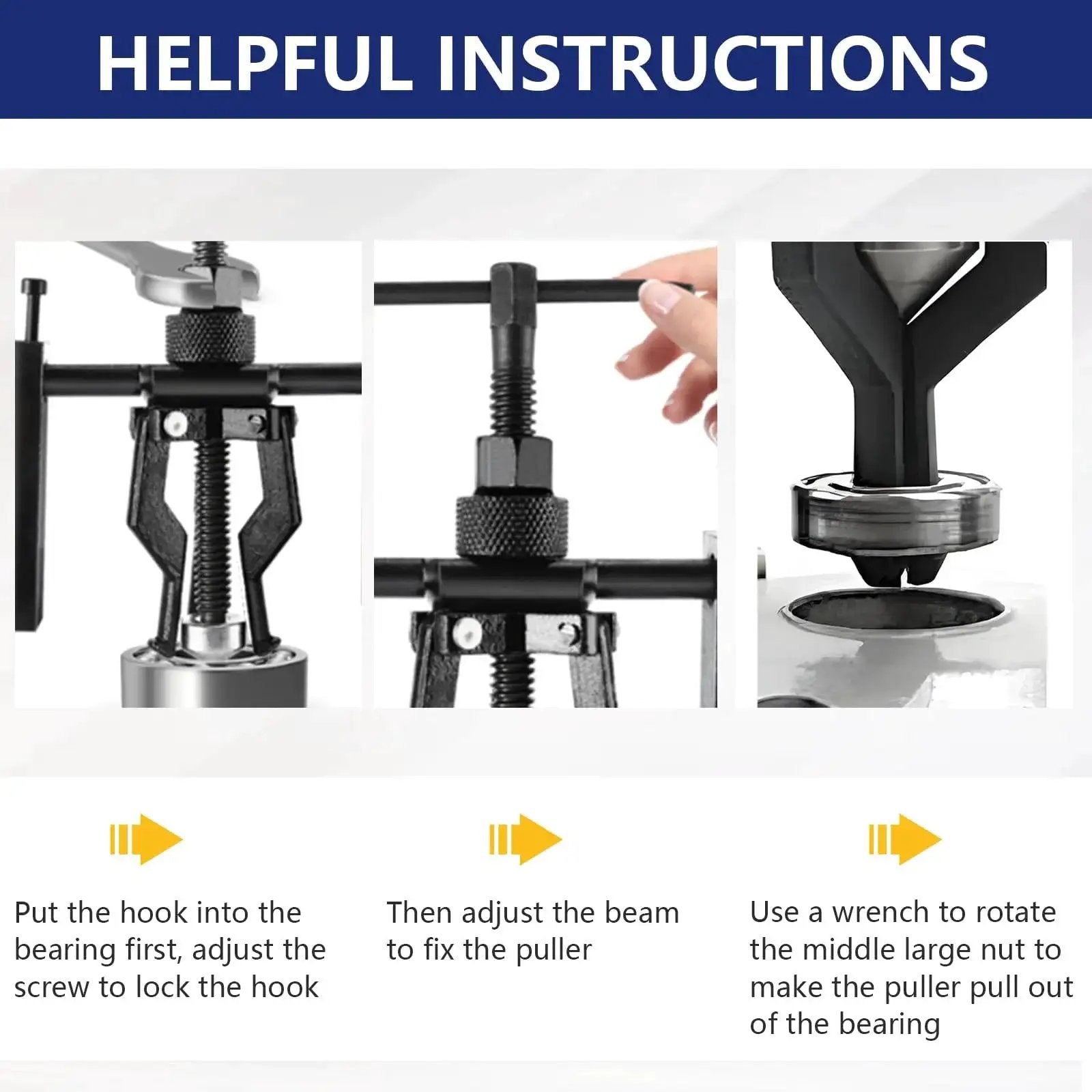 3 Jaw Inner Bearing Puller Gear Extractor instructions for motorcycle car SUV use with carbon steel and uniform pressure pulling method