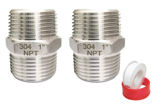 1 Inch Male To Male NPT Hex Nipple Fittings Pack Of 2 304 Stainless Steel Pipe Adapters Equal Nipples With Teflon Plumbers Tape 65 Ft Included Heavy Duty Corrosion Resistant Long Lasting Connectors POTONZ