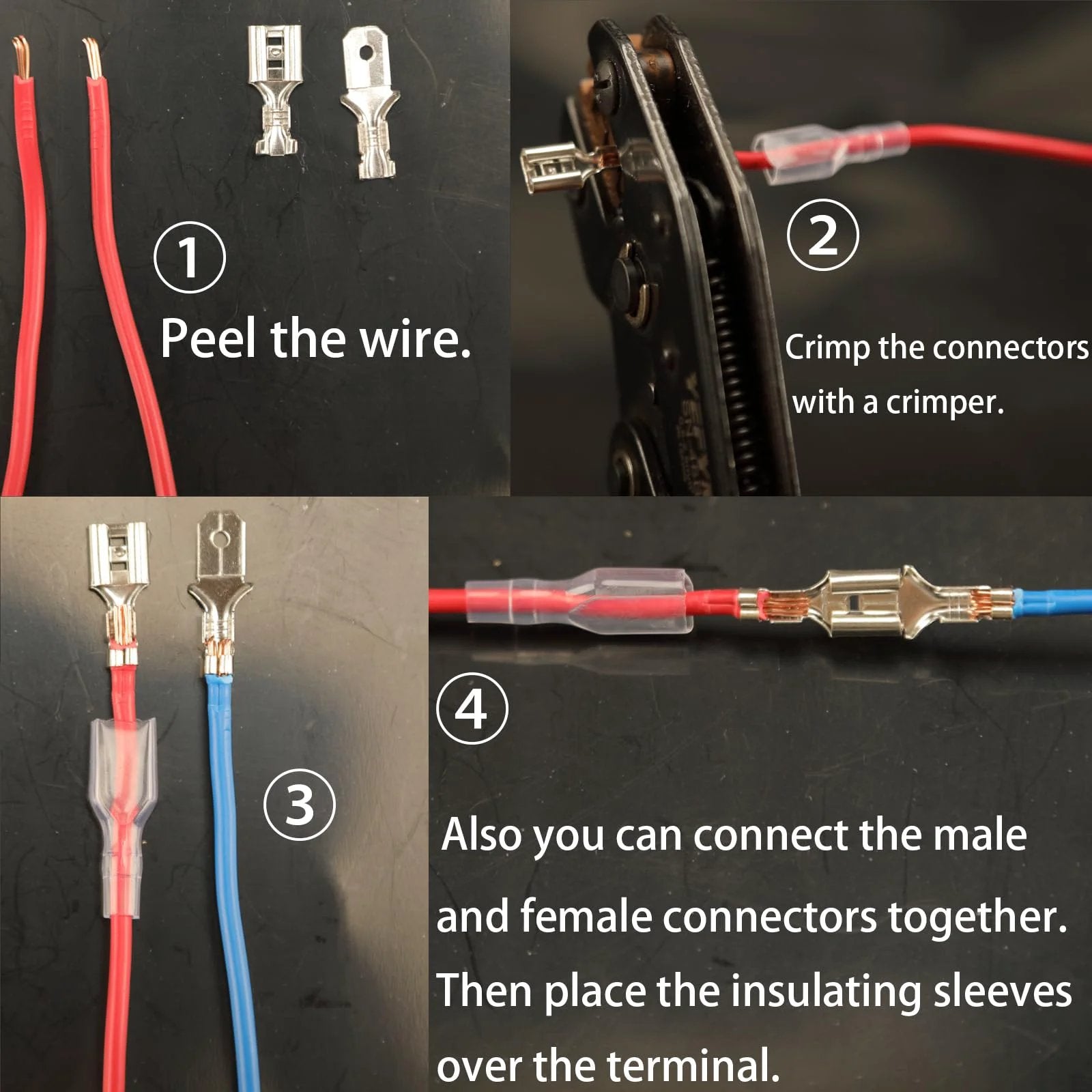 Ultimate 540 Piece Spade Connectors Kit With Insulating Sleeves And Crimp Terminals wiring setup process shown.