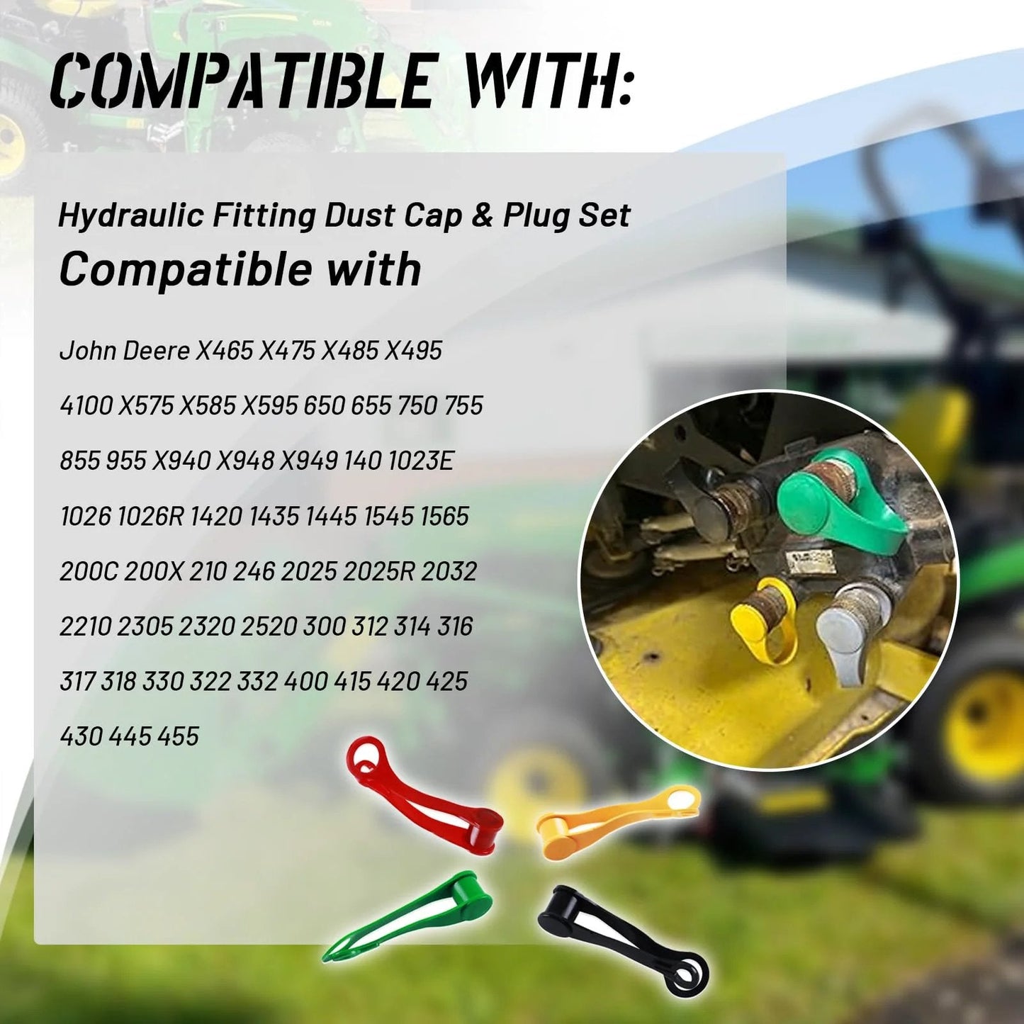 8 Piece Hydraulic Fitting Coupler Protective Covers Set For John Deere Tractors Black Yellow Green Red