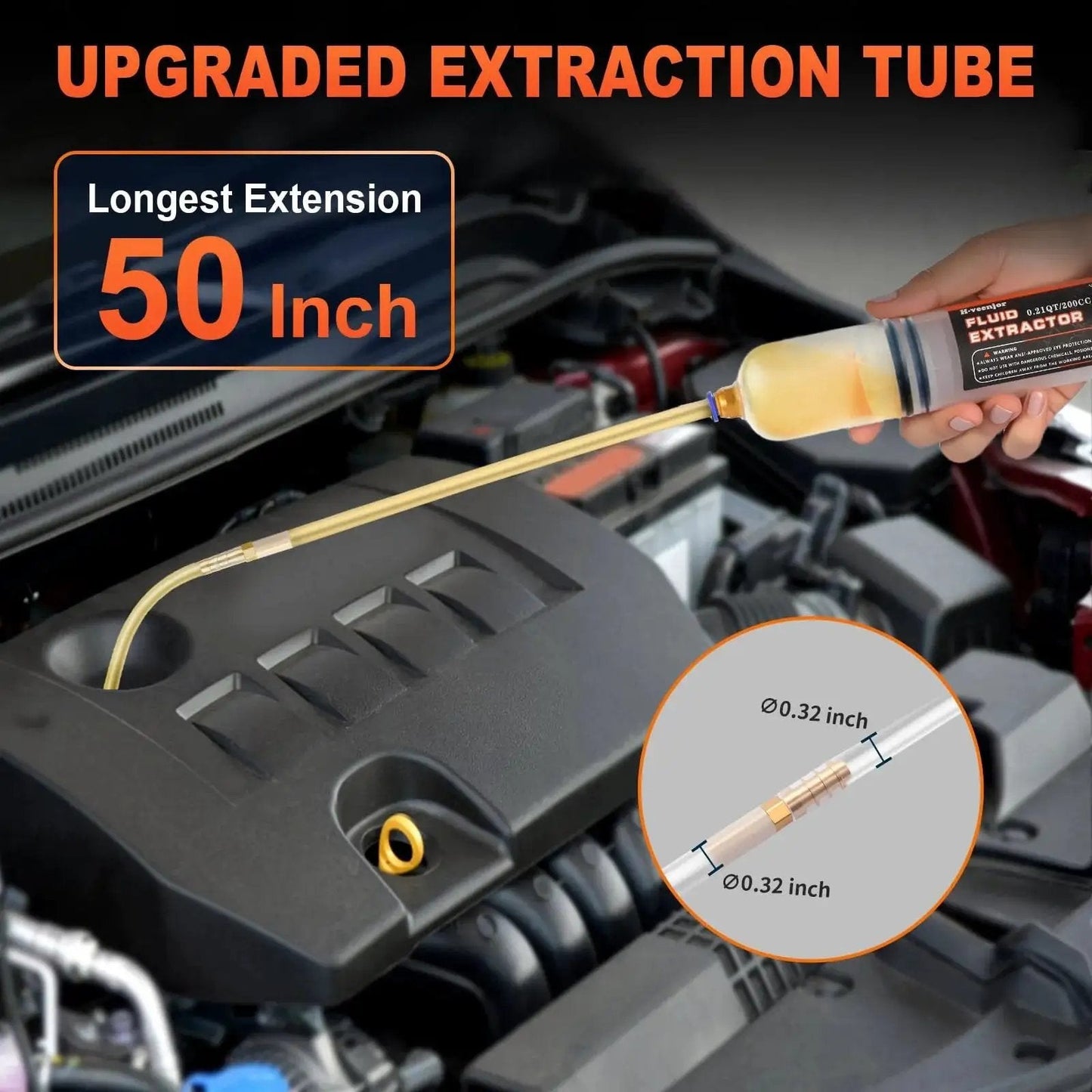 Using Automotive Fluid Extractor Pump With 32 Inch Hose 9 Inch Tubes Oil Change in engine bay