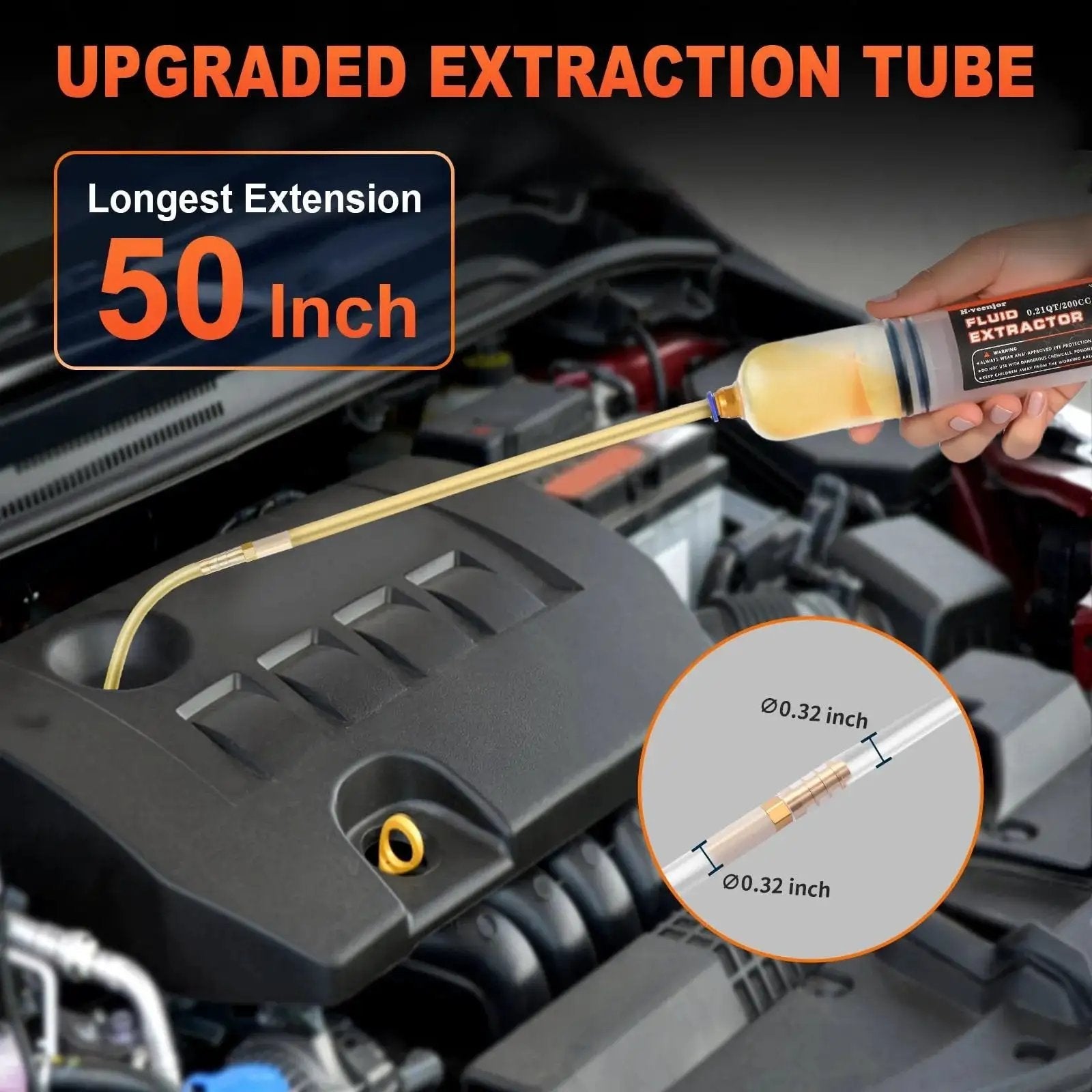 Using Automotive Fluid Extractor Pump With 32 Inch Hose 9 Inch Tubes Oil Change in engine bay