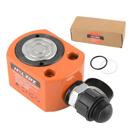 20 Ton Hydraulic Ram Jack With Single Acting Cylinder Porta Power Kit Lifting in orange, shown with accessories