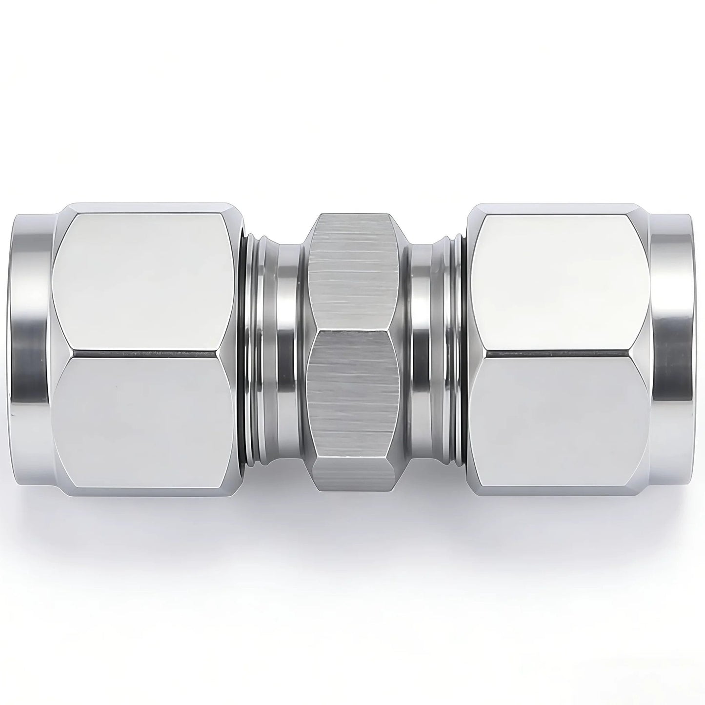 Stainless Steel 304 Compression Tube Fitting Union With Double Ferrules For One Eighth Inch OD Tubing To One Eighth Inch OD Tubing Pack Of Two
