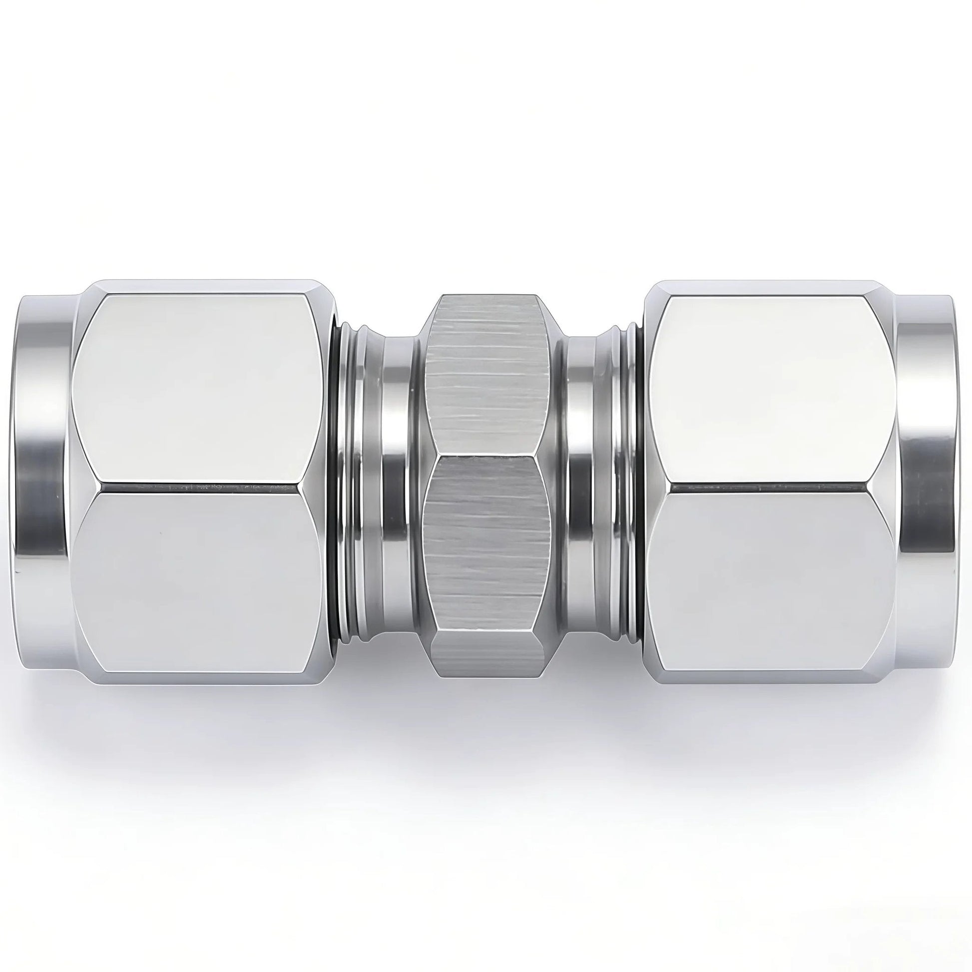 Stainless Steel 304 Compression Tube Fitting Union With Double Ferrules For One Eighth Inch OD Tubing To One Eighth Inch OD Tubing Pack Of Two