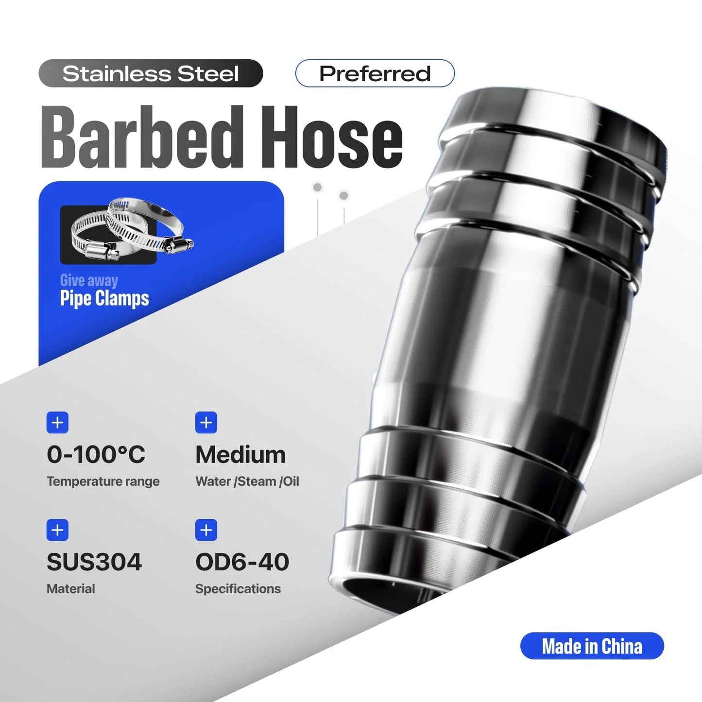 2 Pack Three Quarter Inch Hose Barb Fittings 4 Inch Long 304 Stainless Steel Sanitary Barbed Splicer Mender Union Couplers
