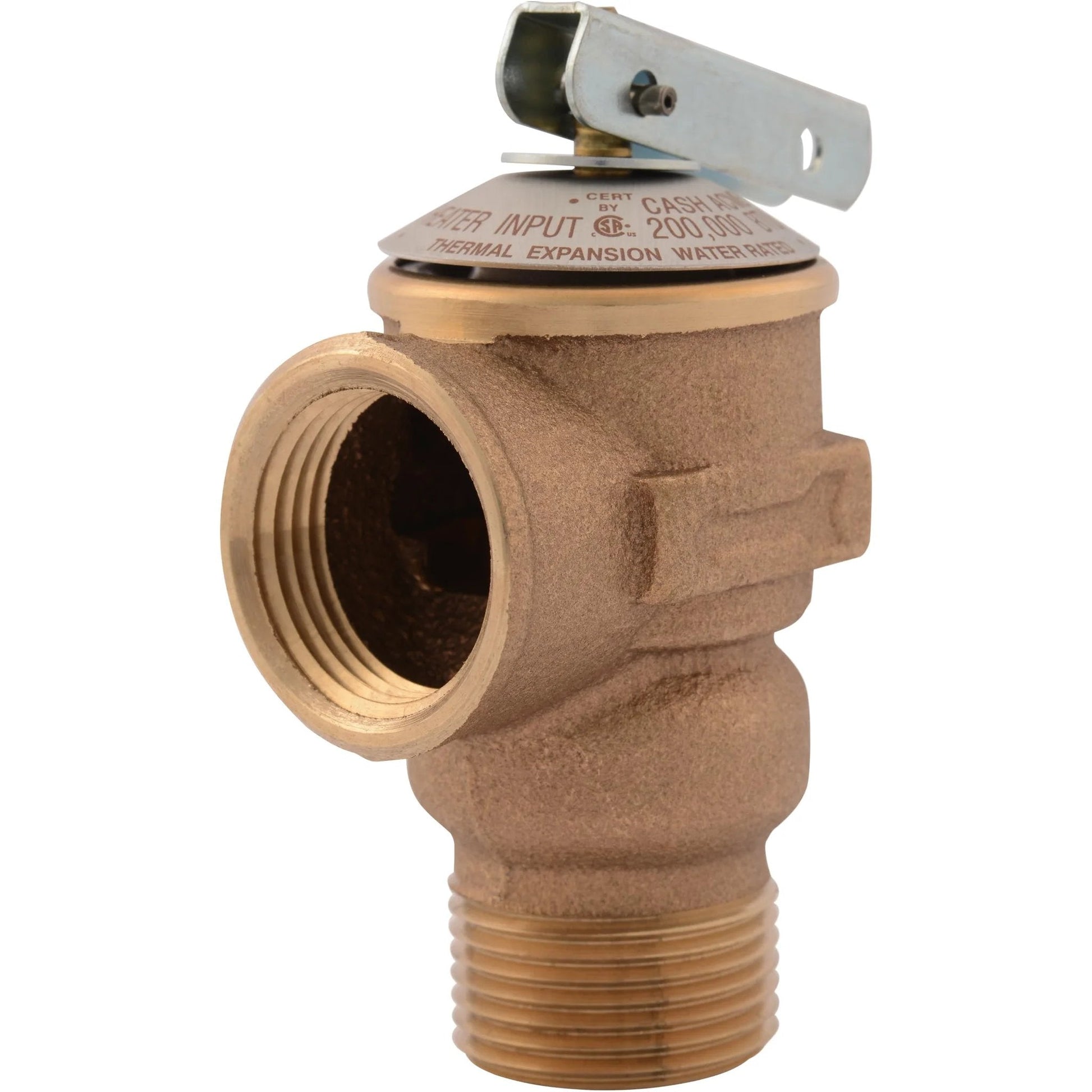 Three Quarter Inch RV Water Heater Pressure Relief Valve Bronze Body 75 PSI FWL2 With MIP Inlet And FIP Outlet