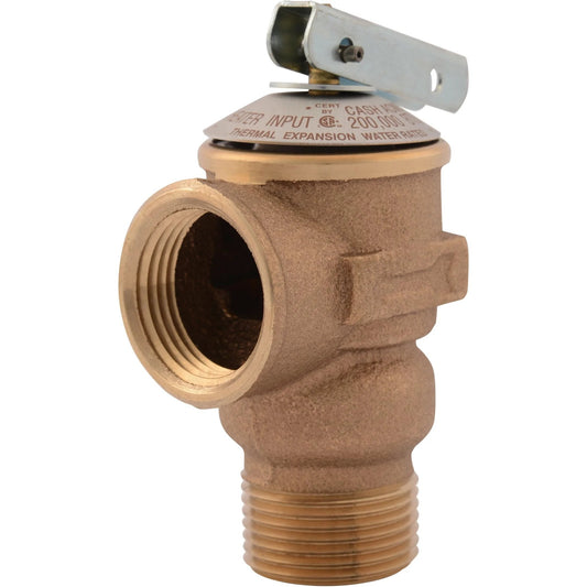 Three Quarter Inch RV Water Heater Pressure Relief Valve Bronze Body 75 PSI FWL2 With MIP Inlet And FIP Outlet