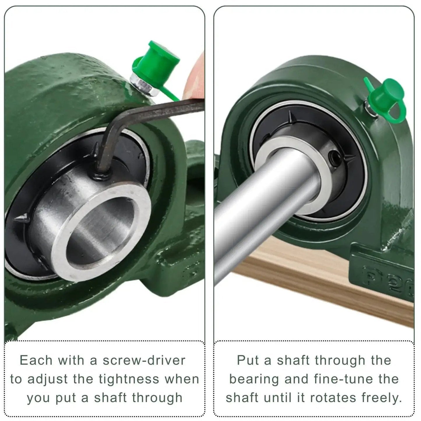 Eight Pack Pillow Block Bearings UCP20412 Three Quarter Bore Self Aligning Ball Bearings in solid cast iron housing being installed