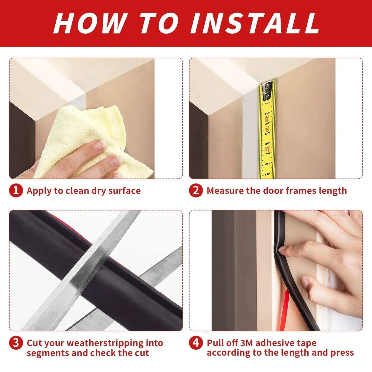 How to install: 50 Feet D Shape Rubber Door Weather Stripping Seal With Self Adhesive Backing Easy Cut To Size Includes Tailor Scissors Black Perfect For Sealing Large Gaps In Door Frames And Insulating Exterior And Interior Doors