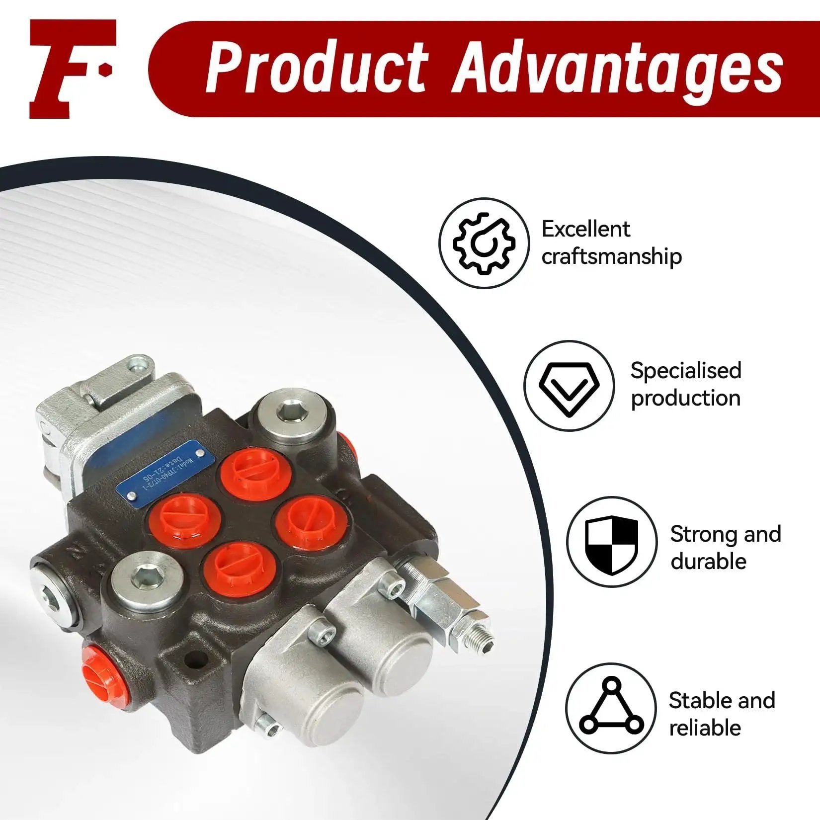 Two Spool 11 GPM Hydraulic Control Valve 3600 PSI BSPP Double Acting Directional Valve With Cast Iron Body showing product features