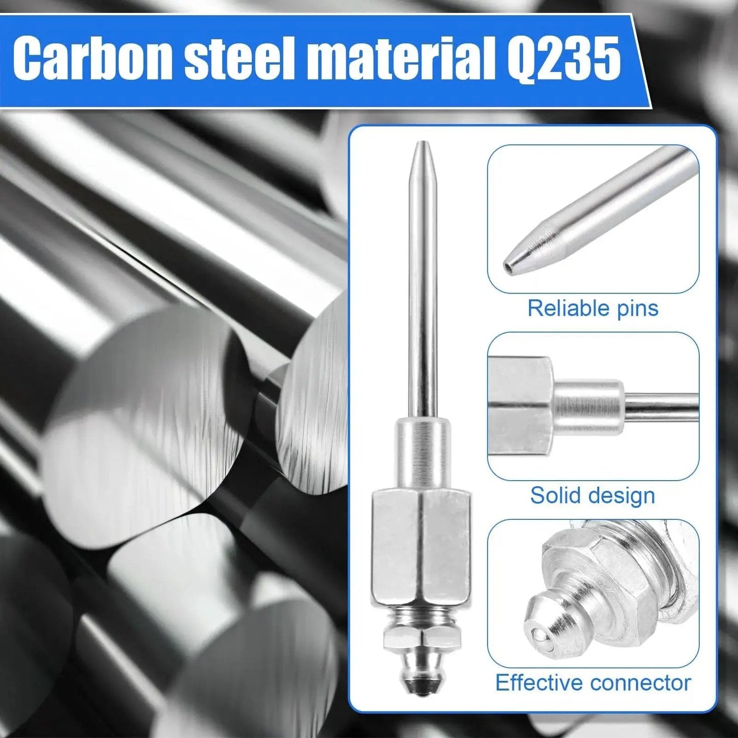 Must Have Versatile Seven Piece Grease Gun Accessory Kit With Three Nozzles showing carbon steel material Q235