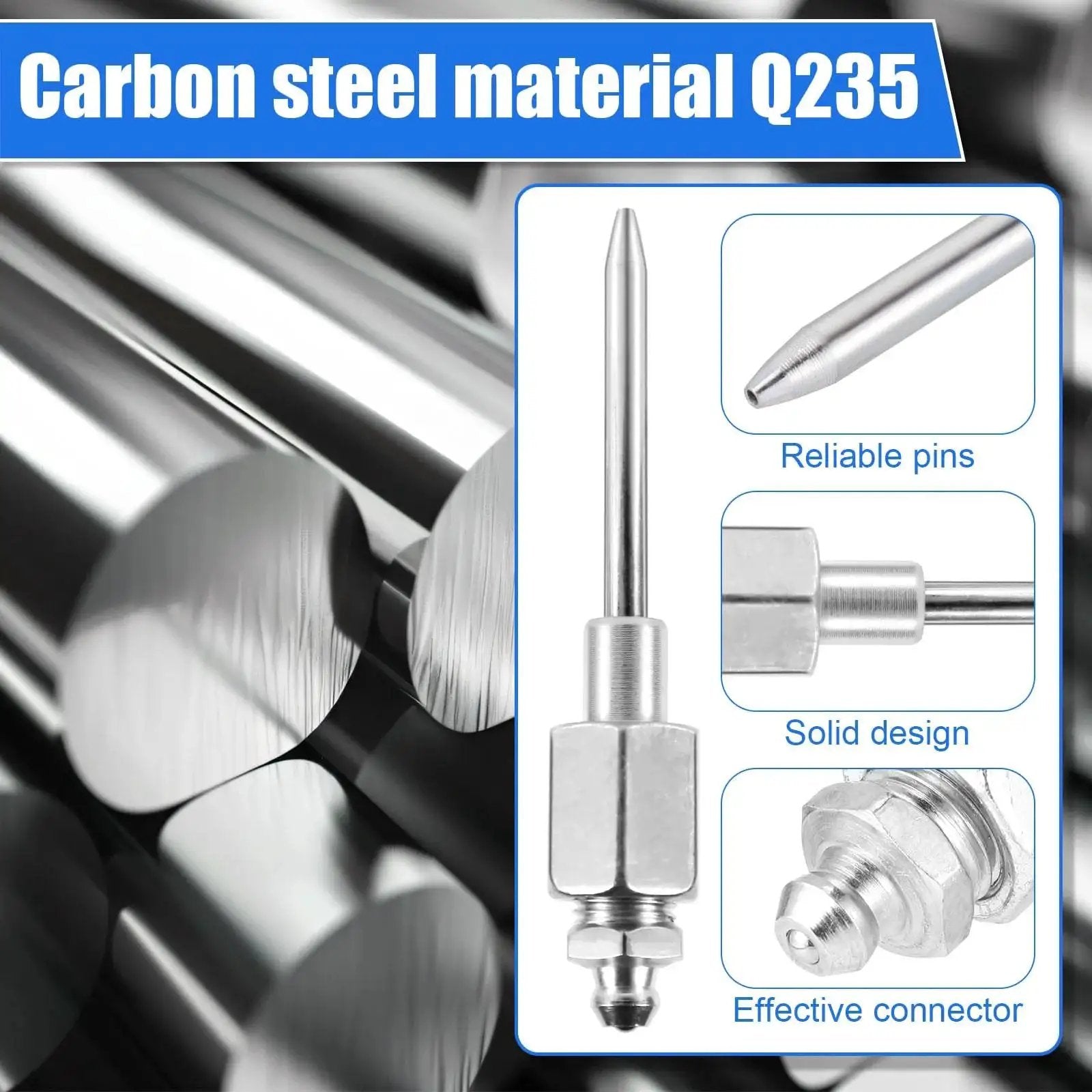 Must Have Versatile Seven Piece Grease Gun Accessory Kit With Three Nozzles showing carbon steel material Q235