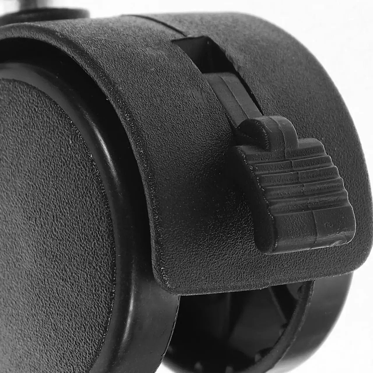Close-up of Easy Replacement Swivel Caster Wheels For Trash Cans And Buckets, 360 Degree Mobility, with visible brake mechanism.