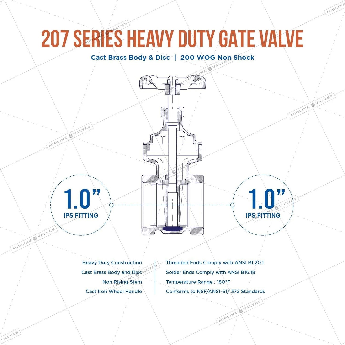 Diagram of Heavy Duty Gate Valve With Wheel Handle For Home Or Pro Plumbing Workhorse, 1 In Cast Brass Water Shutoff, 1 In FIP Connections.