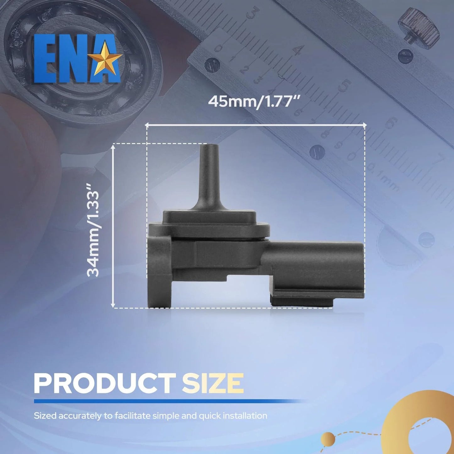 Side view of MAP Sensor For Toyota Vehicles 2018 2025 Works With RAV4 Prime Camry Highlander Sienna Corolla Venza Corolla Cross Prius Tundra Crown Sequoia Avalon Replacement AS689 Engine Sensor with measurements 45mm x 34mm.