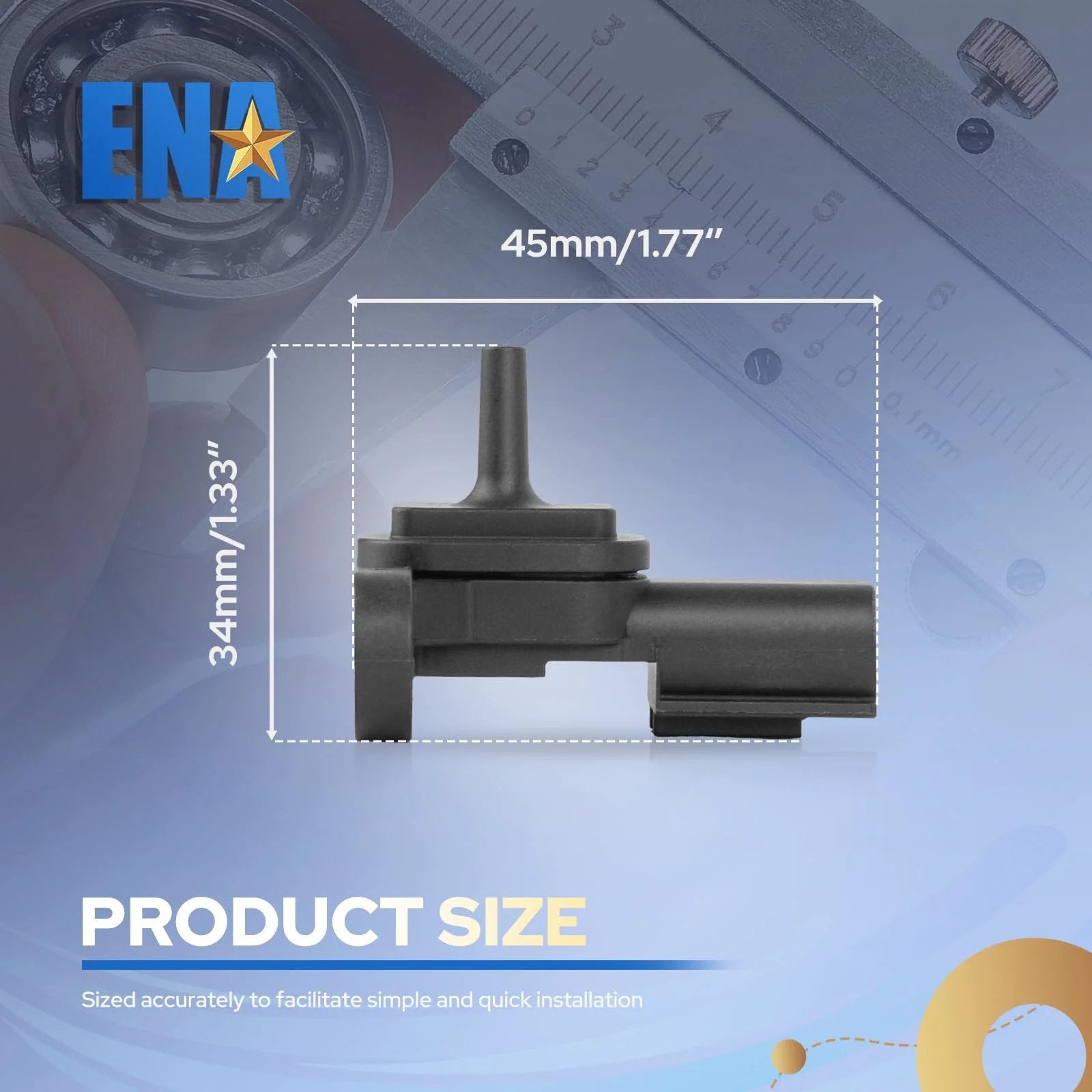 Side view of MAP Sensor For Toyota Vehicles 2018 2025 Works With RAV4 Prime Camry Highlander Sienna Corolla Venza Corolla Cross Prius Tundra Crown Sequoia Avalon Replacement AS689 Engine Sensor with measurements 45mm x 34mm.