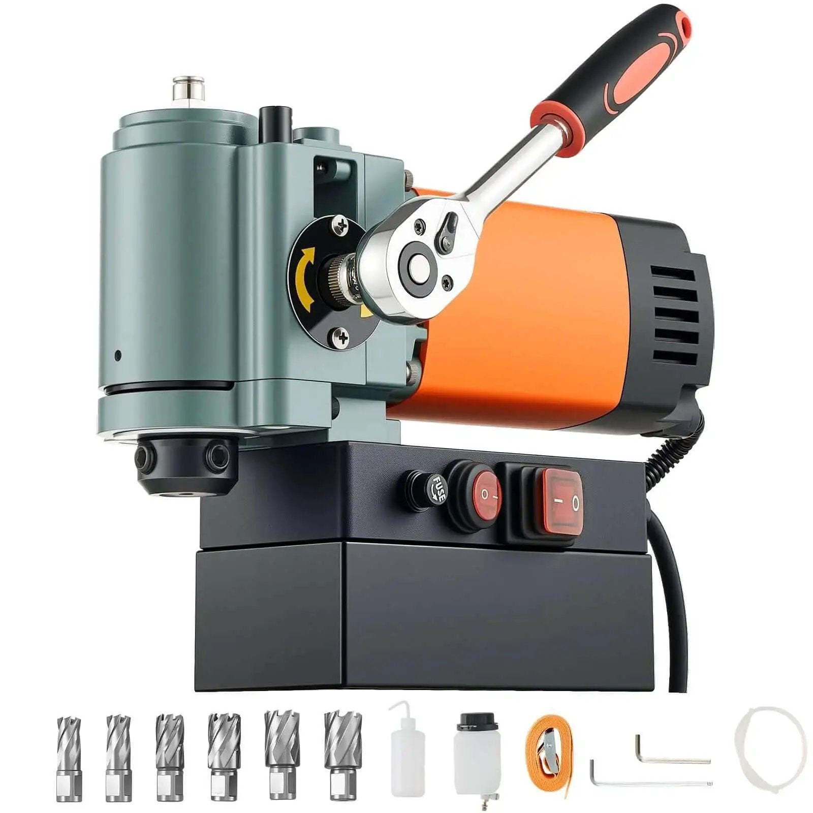 Low Profile Magnetic Drill Press with 1300W Power, 1.4 Inch Boring Capacity, Portable Weldon Shank Mag Drill, 650 RPM, clamping power