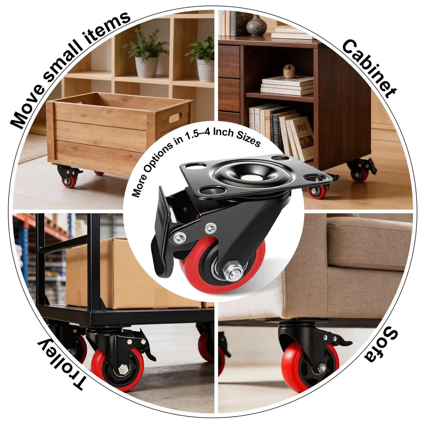 2-Inch Heavy Duty Polyurethane Caster Wheels Set Of 4 With Brakes, Locking Swivel Plate Casters shown on carts and furniture