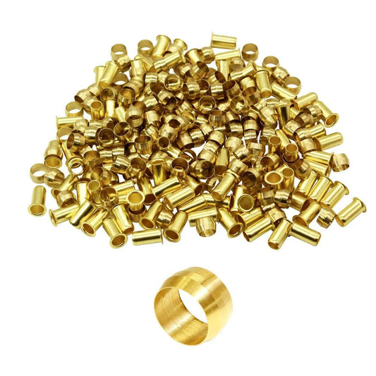 Brass Compression Sleeve Ferrule Kit For Three Eighths Inch Tube OD And Ten Millimeter OD Tubing Pack Of Forty Pro Grade Heavy Duty Copper Tone Fittings Rated To Three Thousand PSI For High Pressure Fluid And Gas Lines