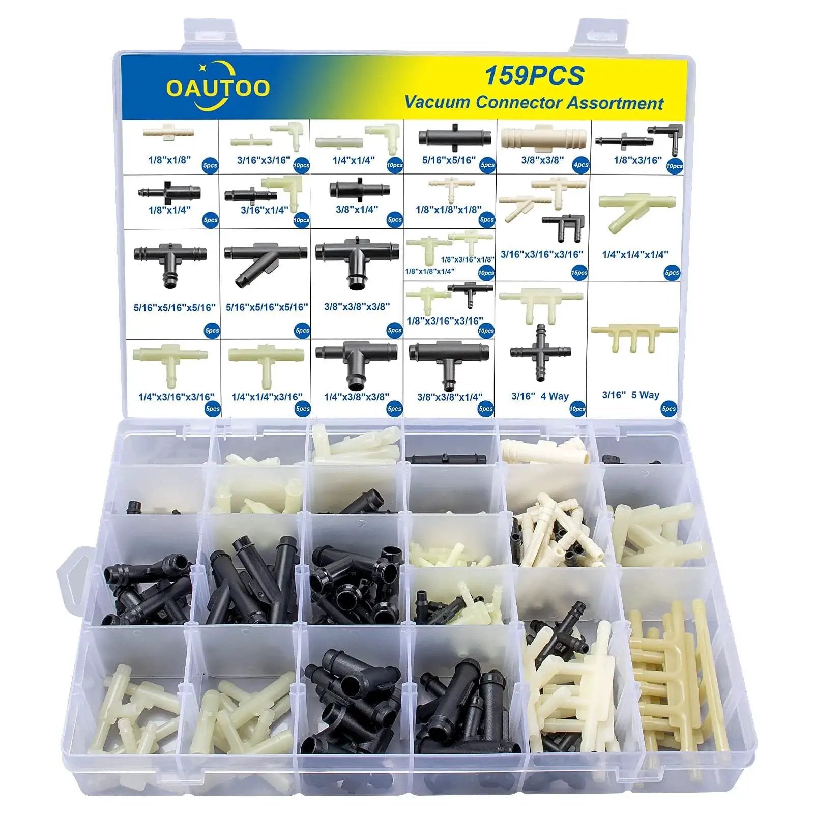 32 Size Automotive Vacuum Tubing Connector Kit With 159 Pieces For Vacuum Tee Connectors One Eighth To Three Eighths Inches Nylon