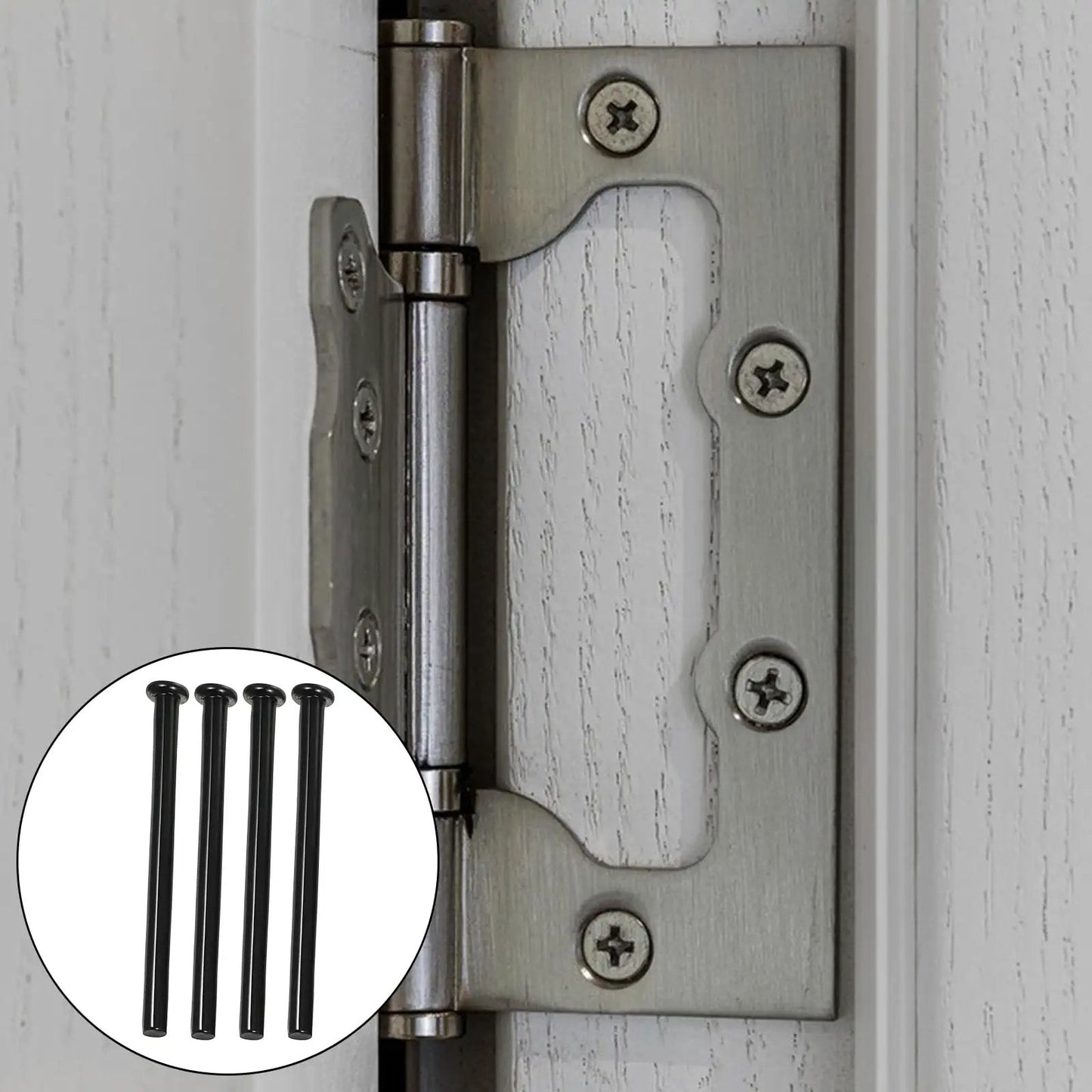 Black Door Hinge Pins 4 Pack 3 Point 5 Inch Replacement Pins For Home Office Kitchen And Interior Doors installed in hinge