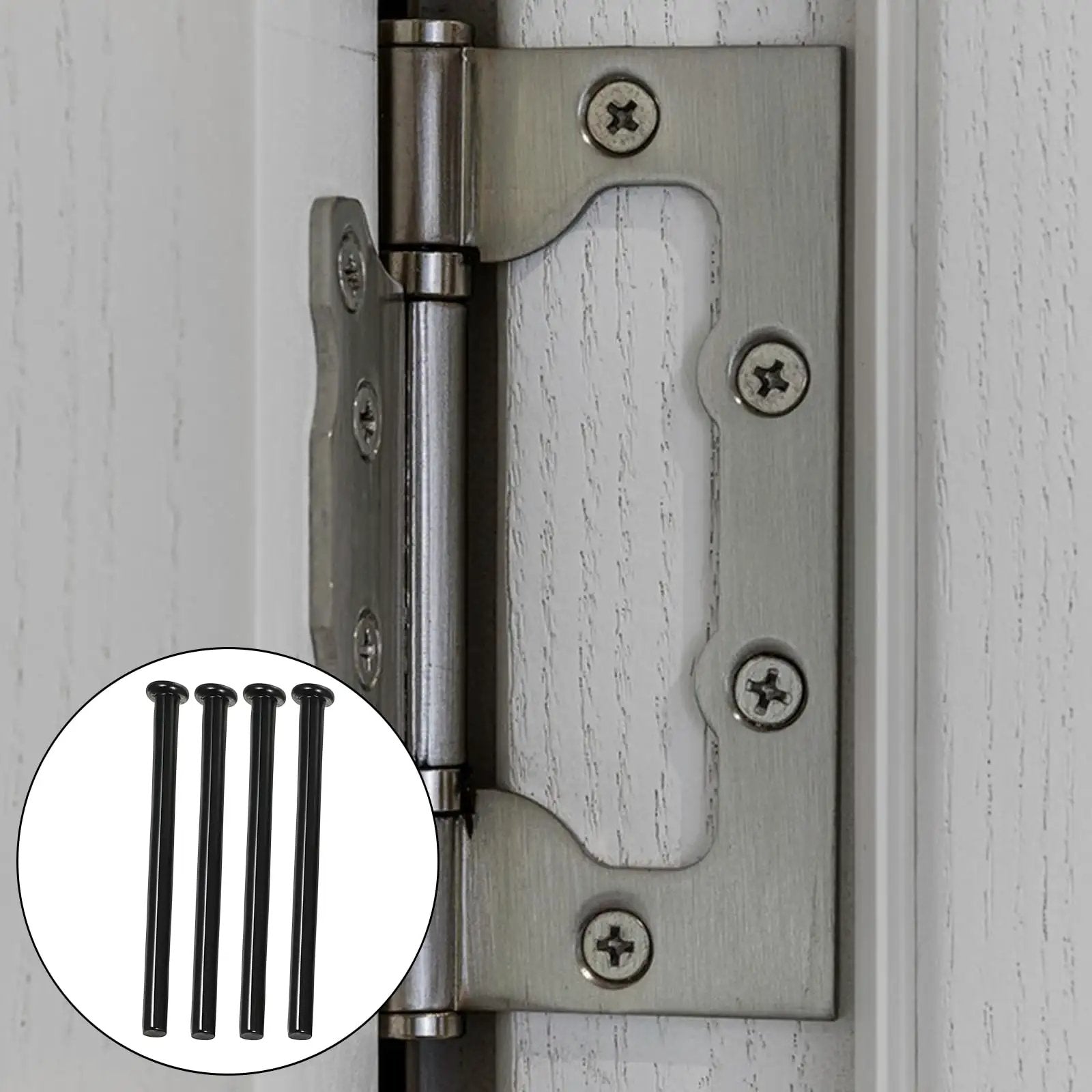 Black Door Hinge Pins 4 Pack 3 Point 5 Inch Replacement Pins For Home Office Kitchen And Interior Doors installed in hinge