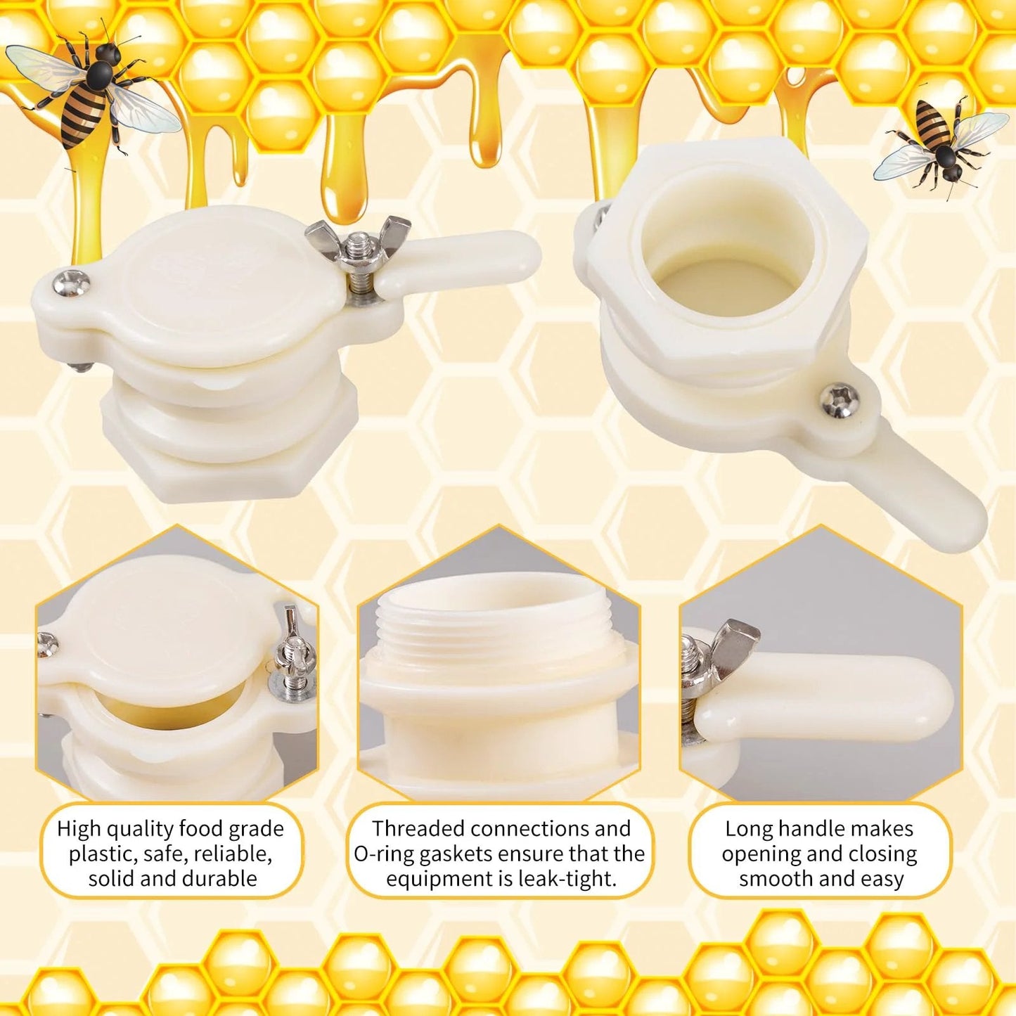 Beekeeping Honey Gate Valve 3 Pack For 5 Gallon Buckets Food Grade Nylon Beehive Gate for Honey Extraction Bottling Use