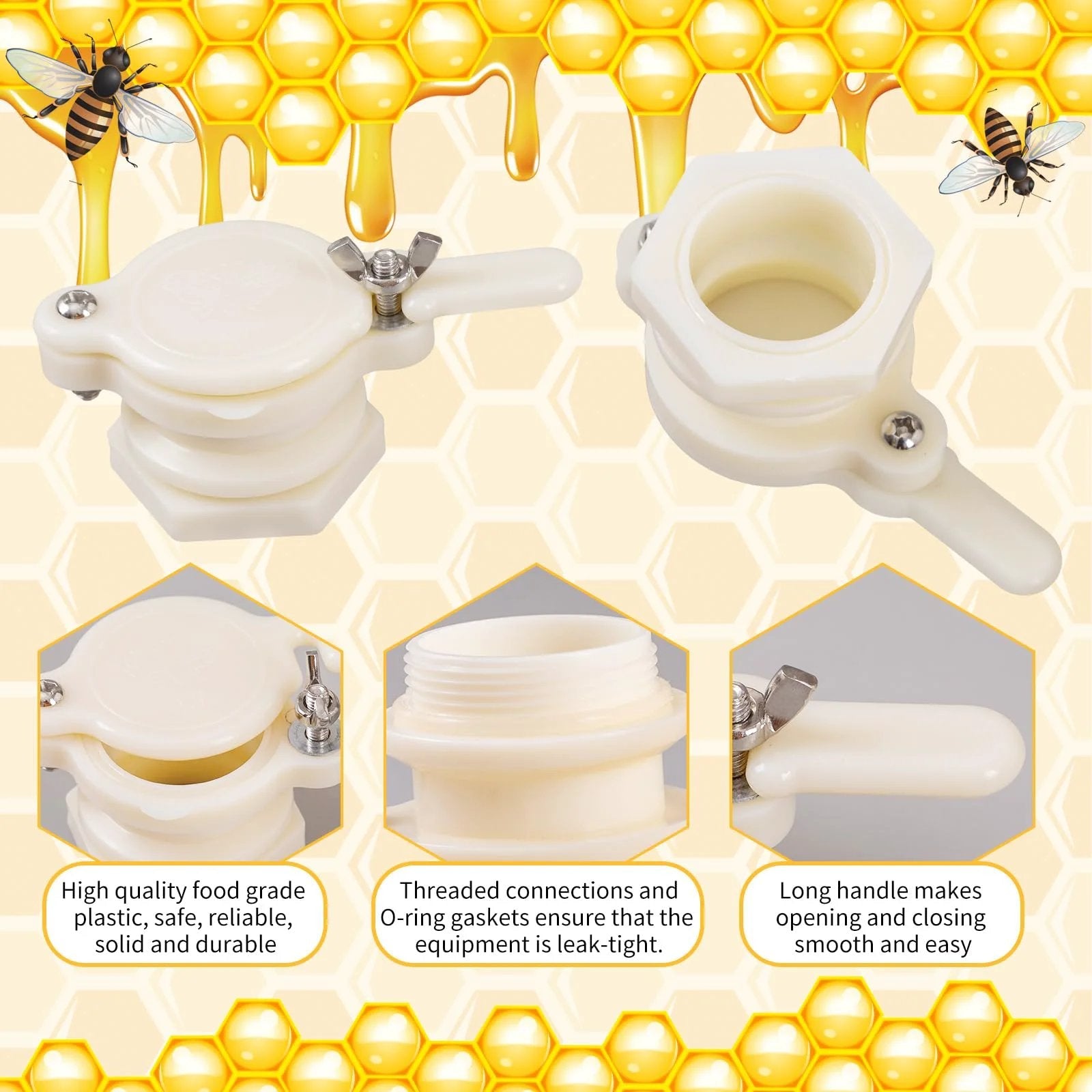 Beekeeping Honey Gate Valve 3 Pack For 5 Gallon Buckets Food Grade Nylon Beehive Gate for Honey Extraction Bottling Use