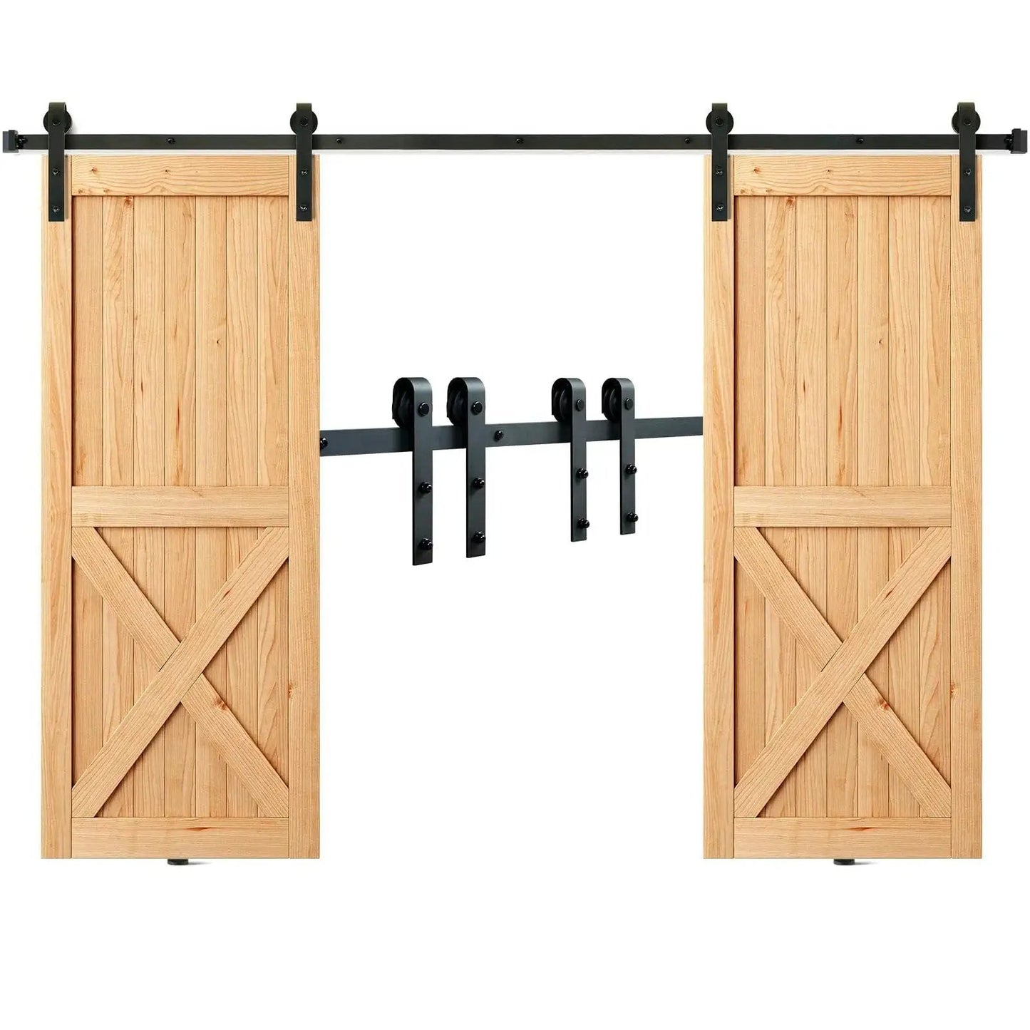Sliding Barn Door Hardware Kit 8 Ft Heavy Duty Track Kit For Double Doors With Smooth Silent Pulley Supports Up To 330 Lbs 3.7-4.3 Ft Wide
