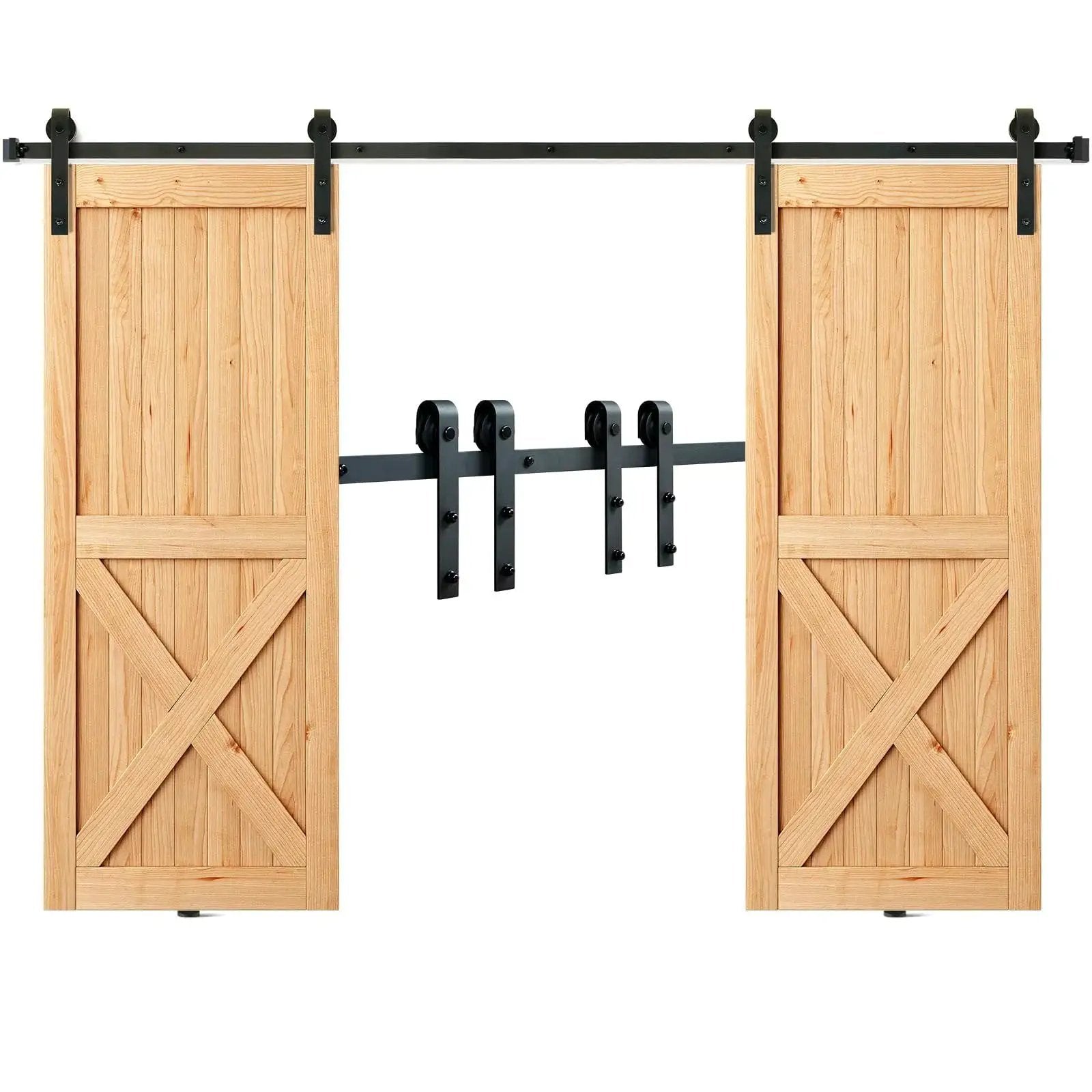 Sliding Barn Door Hardware Kit 8 Ft Heavy Duty Track Kit For Double Doors With Smooth Silent Pulley Supports Up To 330 Lbs 3.7-4.3 Ft Wide